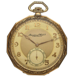 Swiss 14 carat gold open faced dodecagonal dress watch Circa 1935