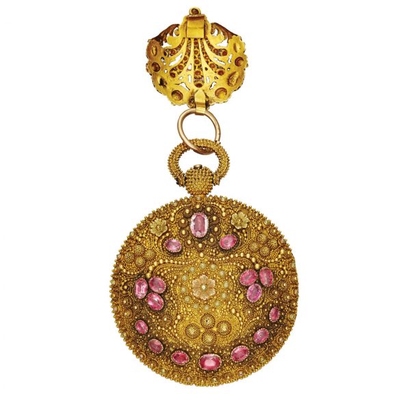 French gold and gem set granulation decorated verge Circa 1820 French gold and gem set granulation decorated verge Circa 1820