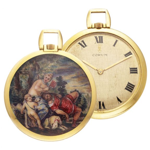 Swiss gold enamel watch with allegorical scene Circa 1970 Swiss gold enamel watch with allegorical scene Circa 1970