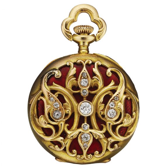 Elegant Swiss gold, enamel and diamond lady's watch Circa 1900