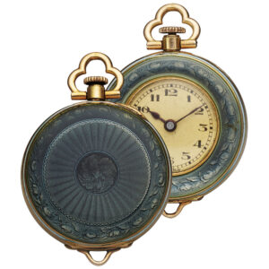 Small Swiss 14K gold and champlevé enamel pendant watch Circa 1900