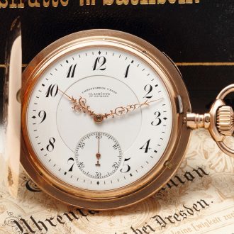 German 14K pink gold hunting cased keyless lever Circa 1904