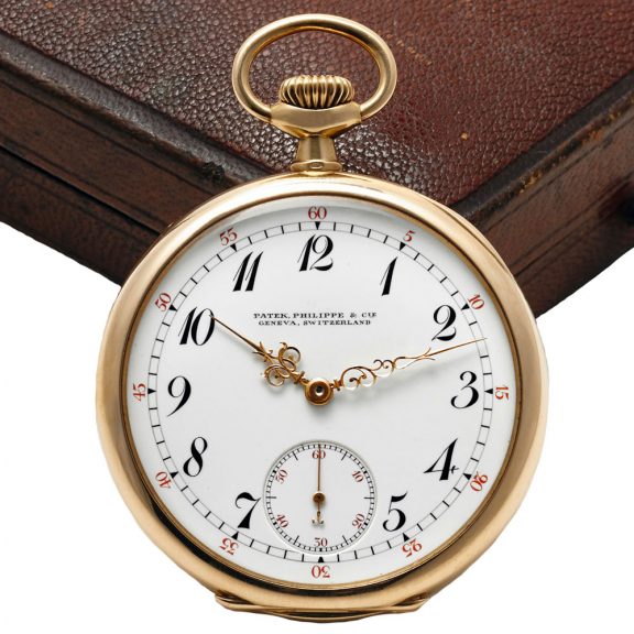 Swiss yellow gold open faced keyless pocket watch Circa 1910
