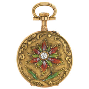 Swiss gold and enamel Art Nouveau lady's pendant watch Circa 1900