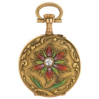Swiss gold and enamel Art Nouveau lady's pendant watch Circa 1900 Swiss gold and enamel Art Nouveau lady's pendant watch Circa 1900