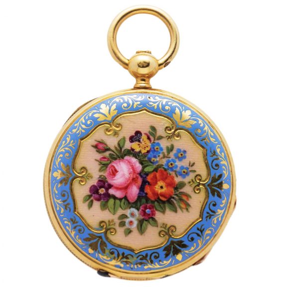 French miniature gold and enamel pendant watch Circa 1850