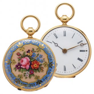 French miniature gold and enamel pendant watch Circa 1850