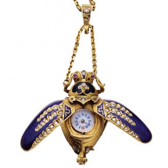 Swiss gold Art Nouveau beetle form pendant watch Circa 1900