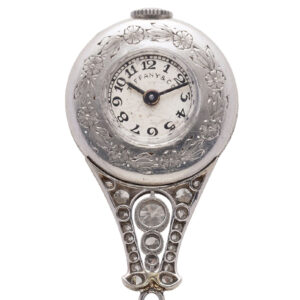 Fine Swiss platinum and diamond pendant brooch watch Circa 1910