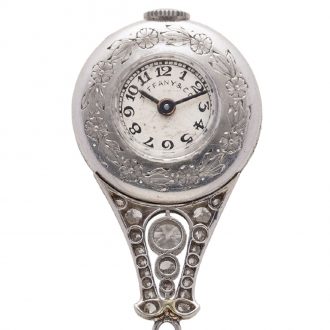 Fine Swiss platinum and diamond pendant brooch watch Circa 1910