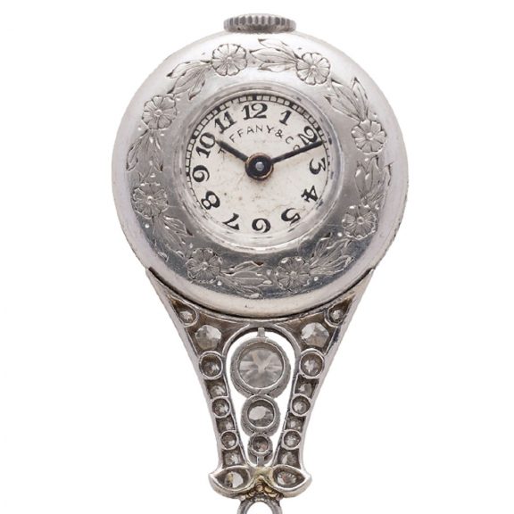 Fine Swiss platinum and diamond pendant brooch watch Circa 1910