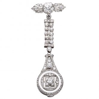 Fine Swiss platinum and diamond pendant brooch watch Circa 1910