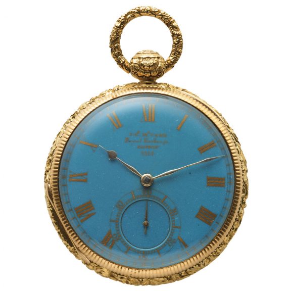 English gold duplex with unusual blue enamel dial Circa 1820