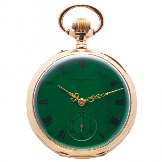 Swiss 14 carat gold watch with dark green lacquer dial Circa 1889