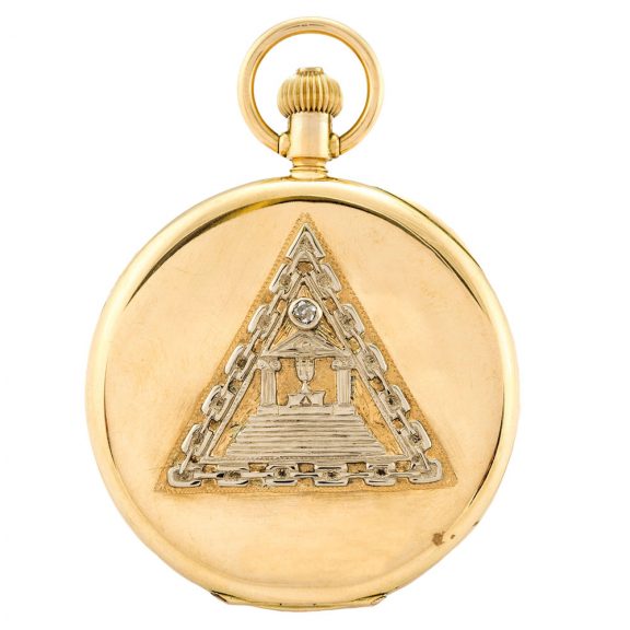Swiss 18 carat gold Masonic keyless pocket watch Circa 1910
