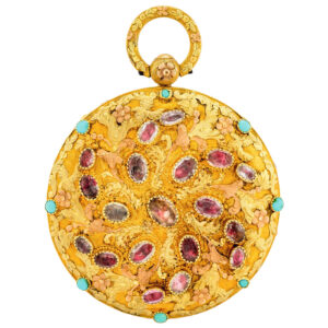 Swiss multicolour gold, turquoise and garnet pocket watch Circa 1825