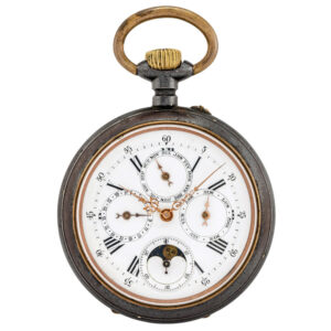 Swiss gunmetal pocket watch with moon phases Circa 1900