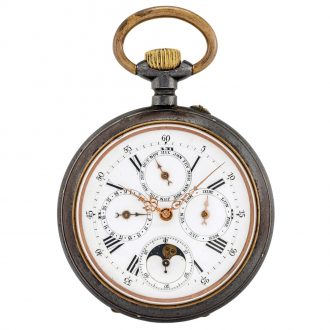 Swiss gunmetal pocket watch with moon phases Circa 1900