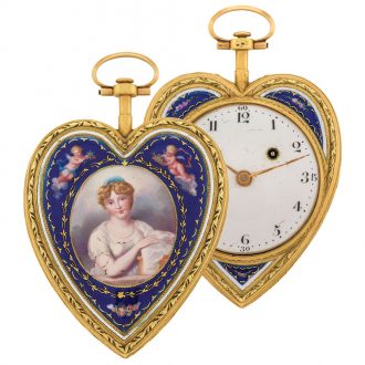 Unusual French gold and enamel heart shaped watch Circa 1800