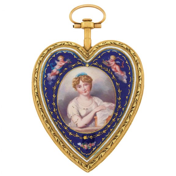 Unusual French gold and enamel heart shaped watch Circa 1800