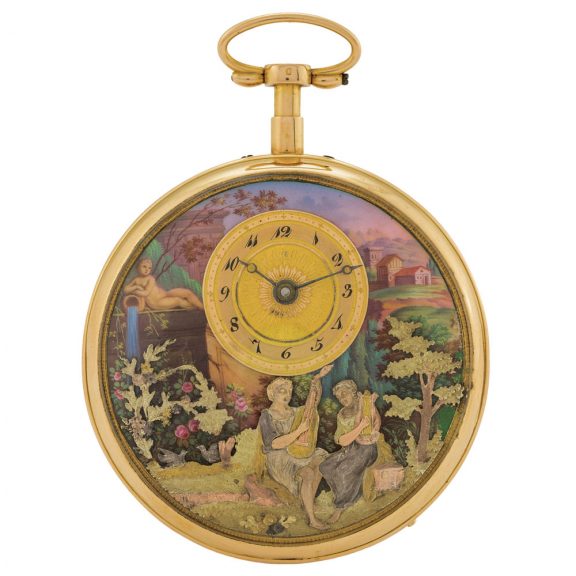 Swiss gold musical watch with three automaton jacks Circa 1810