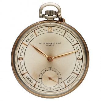 Swiss stainless steel and pink gold pocket watch Circa 1940