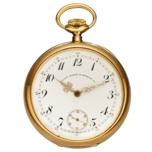 Swiss gold open faced keyless pocket chronometer Circa 1902