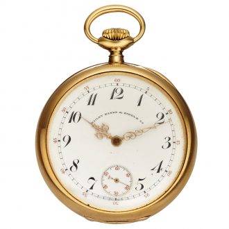 Swiss gold open faced keyless pocket chronometer Circa 1902
