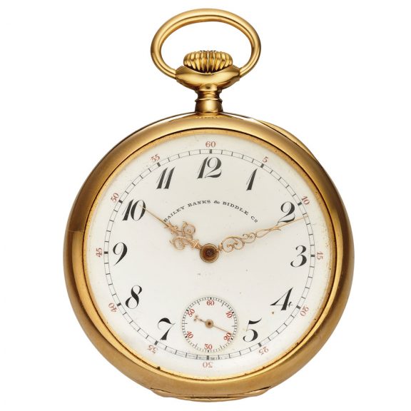 Swiss gold open faced keyless pocket chronometer Circa 1902 Swiss gold open faced keyless pocket chronometer Circa 1902