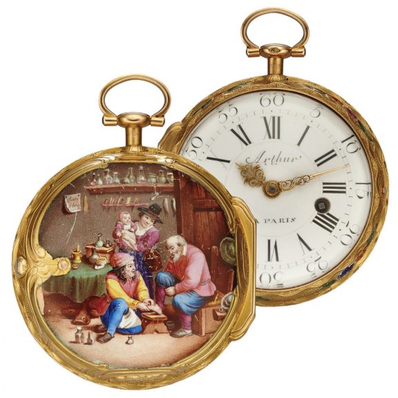 Fine French 20K gold and enamel verge pocket watch Circa 1760 Fine French 20K gold and enamel verge pocket watch Circa 1760