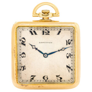 Swiss gold square keyless dress pocket watch Circa 1925