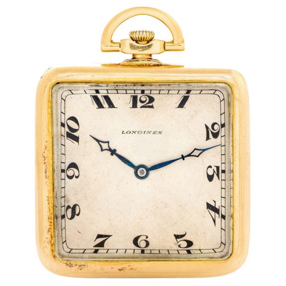 Swiss gold square keyless dress pocket watch Circa 1925