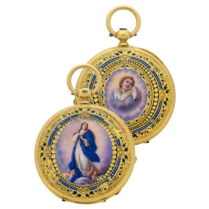 Swiss gold and enamel key wound pendant watch Circa 1870