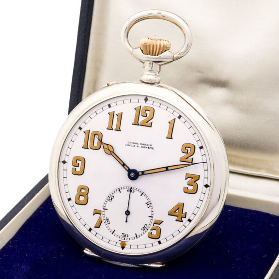 Fine Swiss silver open faced lever pocket watch Circa 1939