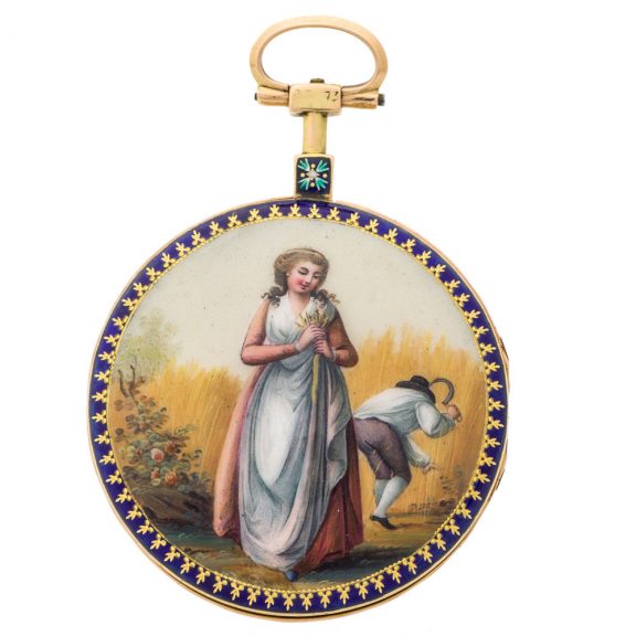 Fine Swiss yellow gold and enamel pocket watch Circa 1800