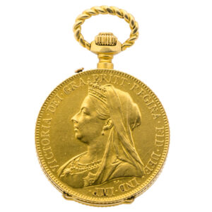 Swiss gold miniature within an English Victoria coin Circa 1910