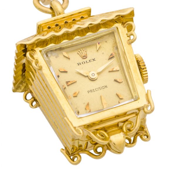 Unusual Swiss gold small latern pendant watch Circa 1950