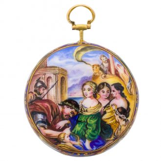Swiss gold watch with enamel scene of Cleopatra Circa 1680