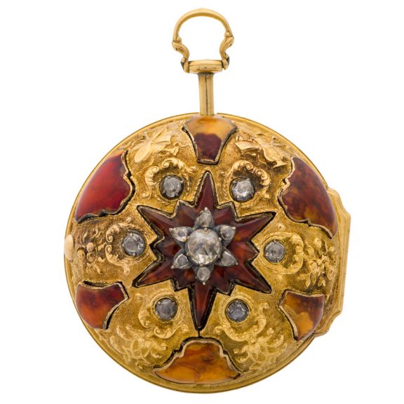 English gold, diamond and agate pair cased repoussé Circa 1750