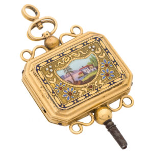Swiss gold and enamel musical key pocket watch Circa 1820