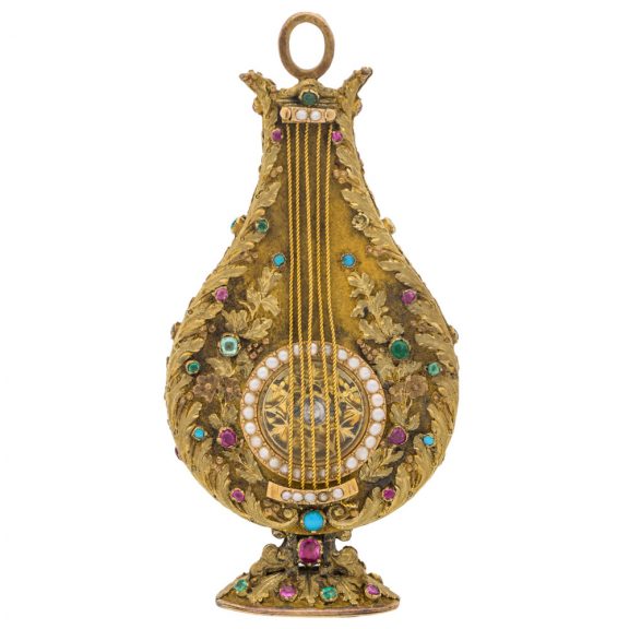 Unique Swiss gold verge watch in the form of a lyre Circa 1820