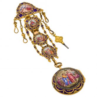 Charming French gold, enamel, diamond pendant watch Circa 1770