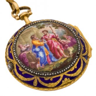 Charming French gold, enamel, diamond pendant watch Circa 1770