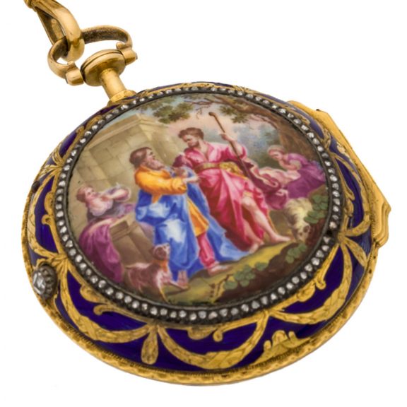 Charming French gold, enamel, diamond pendant watch Circa 1770 Charming French gold, enamel, diamond pendant watch Circa 1770