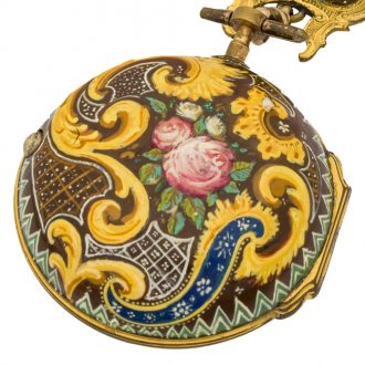 Fine English gilt and champleve enamel pair cased watch Circa 1730 Fine English gilt and champleve enamel pair cased watch Circa 1730