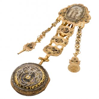 Swiss gold skeletonized with diamond set pocket watch Circa 1790