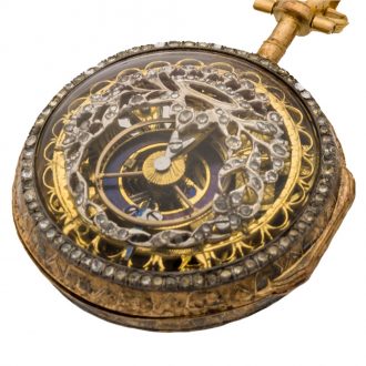 Swiss gold skeletonized with diamond set pocket watch Circa 1790