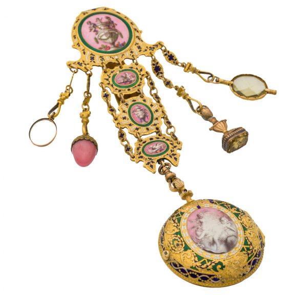 Elegant English gold and enamel châtelaine watch Circa 1750