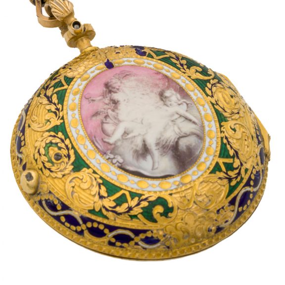 Elegant English gold and enamel châtelaine watch Circa 1750 Elegant English gold and enamel châtelaine watch Circa 1750