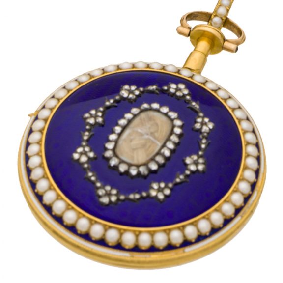 English gold, enamel, diamond and pearl set pocket watch Circa 1790 English gold, enamel, diamond and pearl set pocket watch Circa 1790